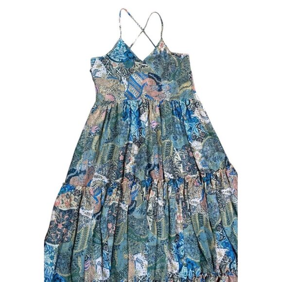 Misa Los Angeles Sz XS Dress Kali Maxi floral patchwork sleeveless chiffon Boho - Picture 6 of 10